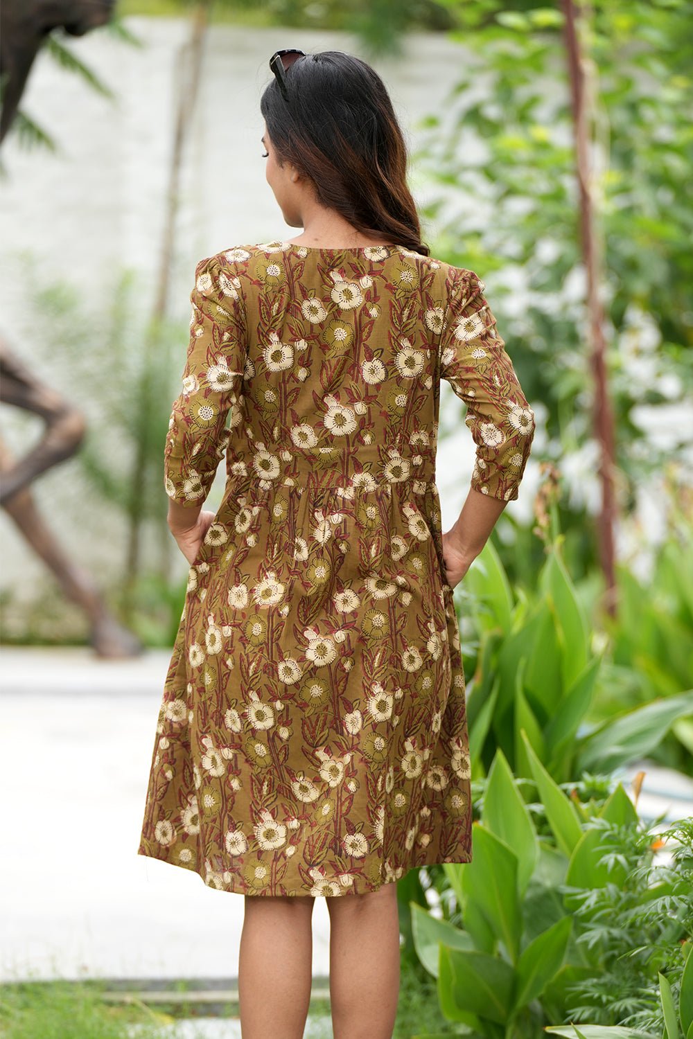 Mahogany Spice Handblock Printed Cotton Dress - SootiSyahi