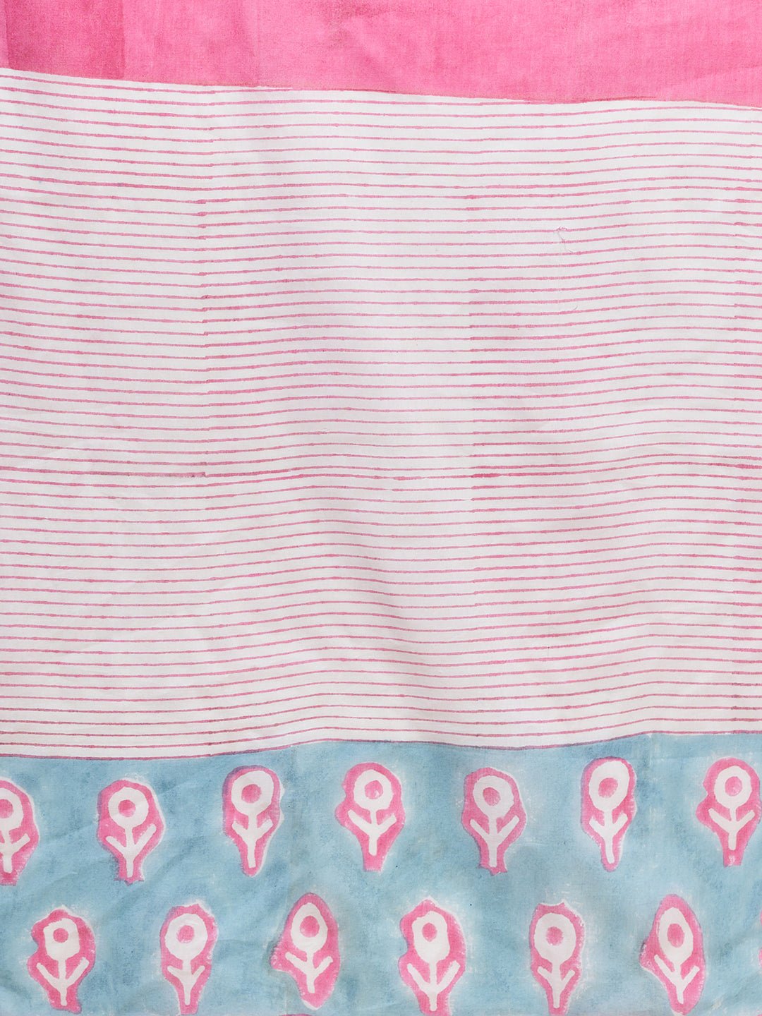 "Mandevilla Pink" HANDBLOCK PRINT MUL COTTON SAREE - SootiSyahi
