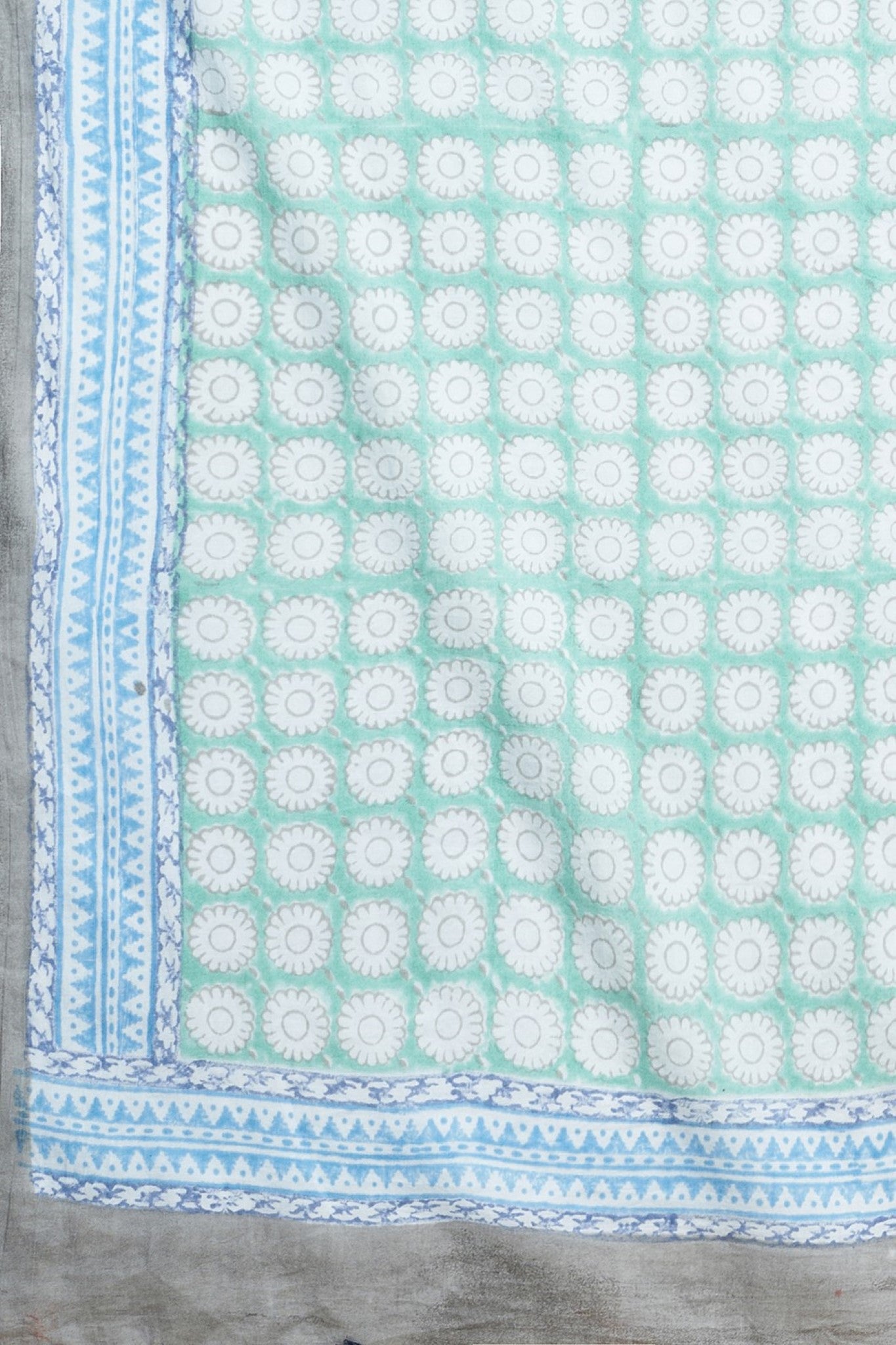 "Ocean Blue Pearls" Block Printed Cotton Saree - SootiSyahi