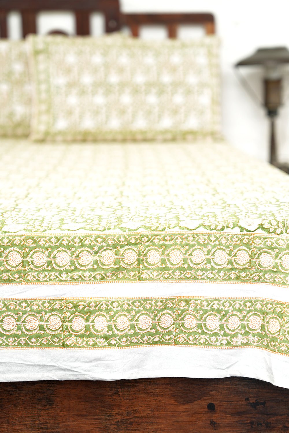 Orange Feather Hand-Block Printed Bedsheet - SootiSyahi