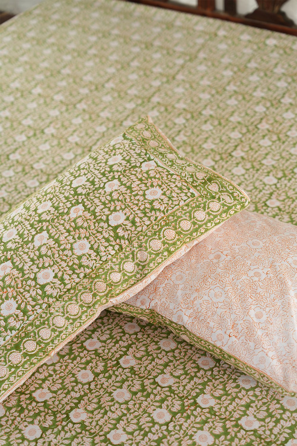 Orange Feather Hand-Block Printed Bedsheet - SootiSyahi