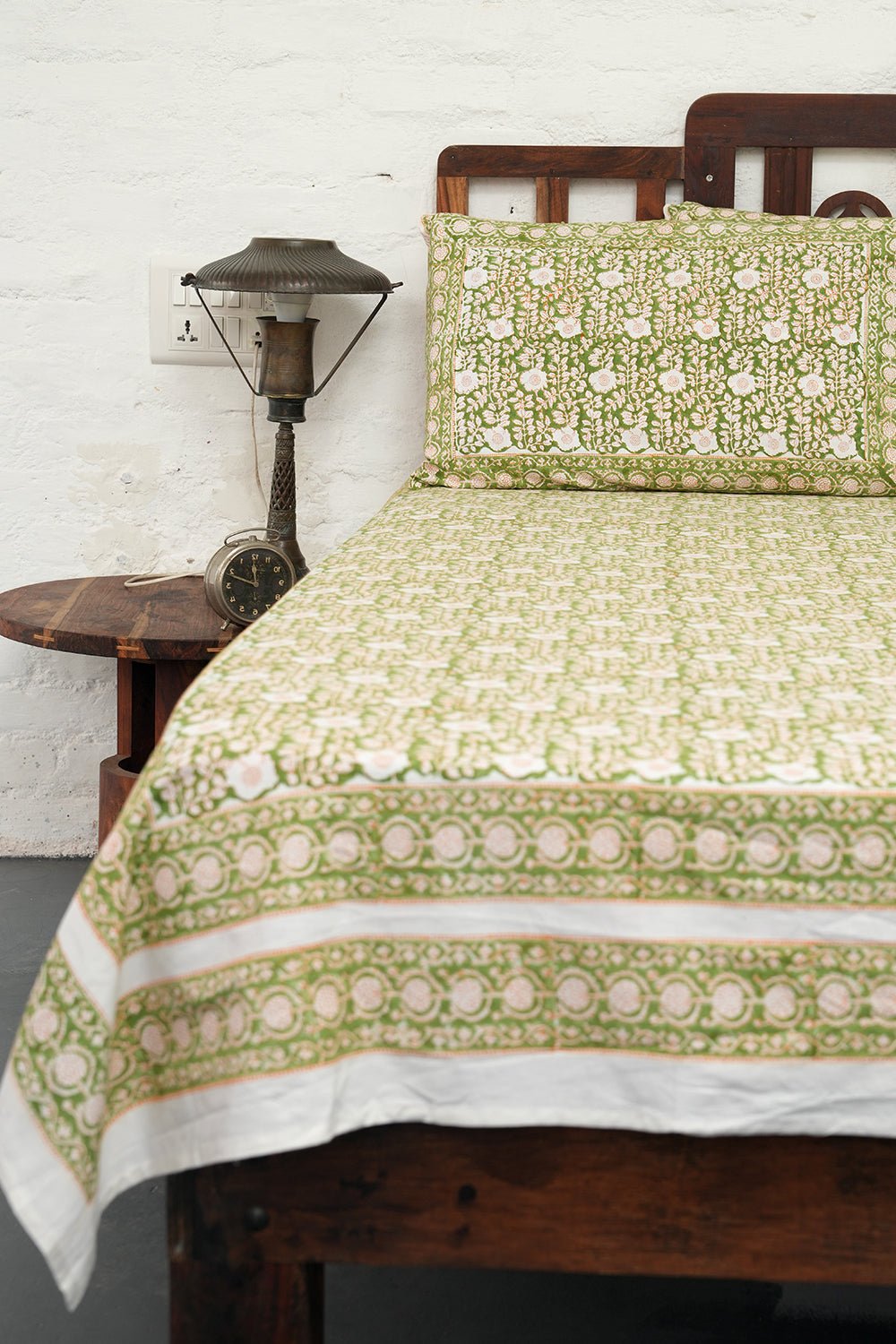 Orange Feather Hand-Block Printed Bedsheet - SootiSyahi