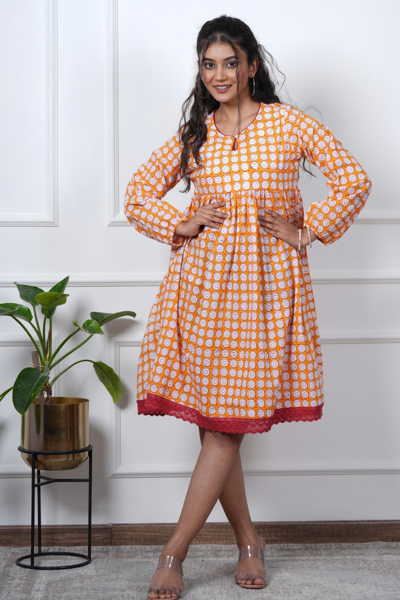 Orange Orchid Hand Block Printed Dress - SootiSyahi