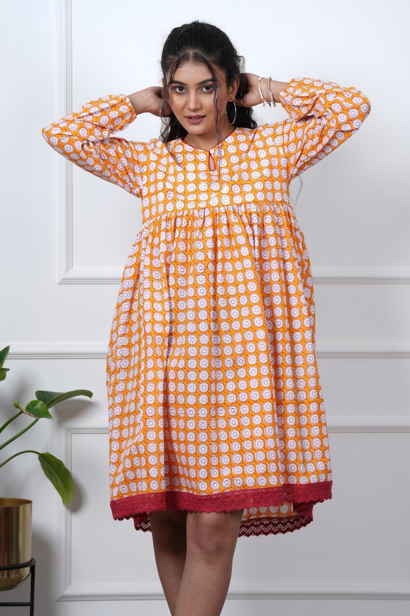 Orange Orchid Hand Block Printed Dress - SootiSyahi