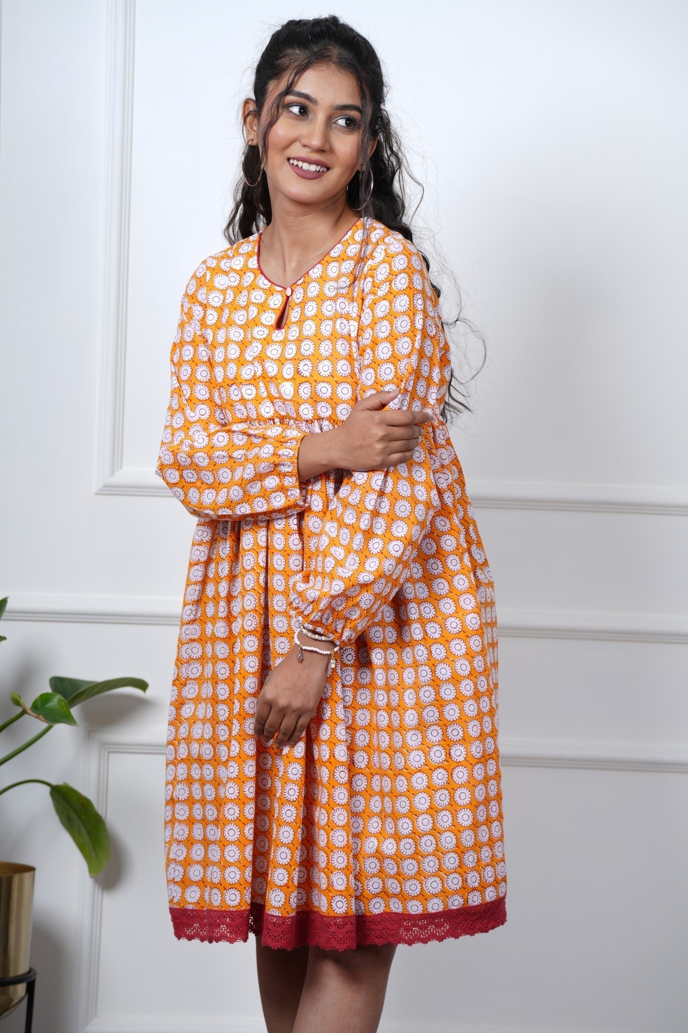 Orange Orchid Hand Block Printed Dress - SootiSyahi