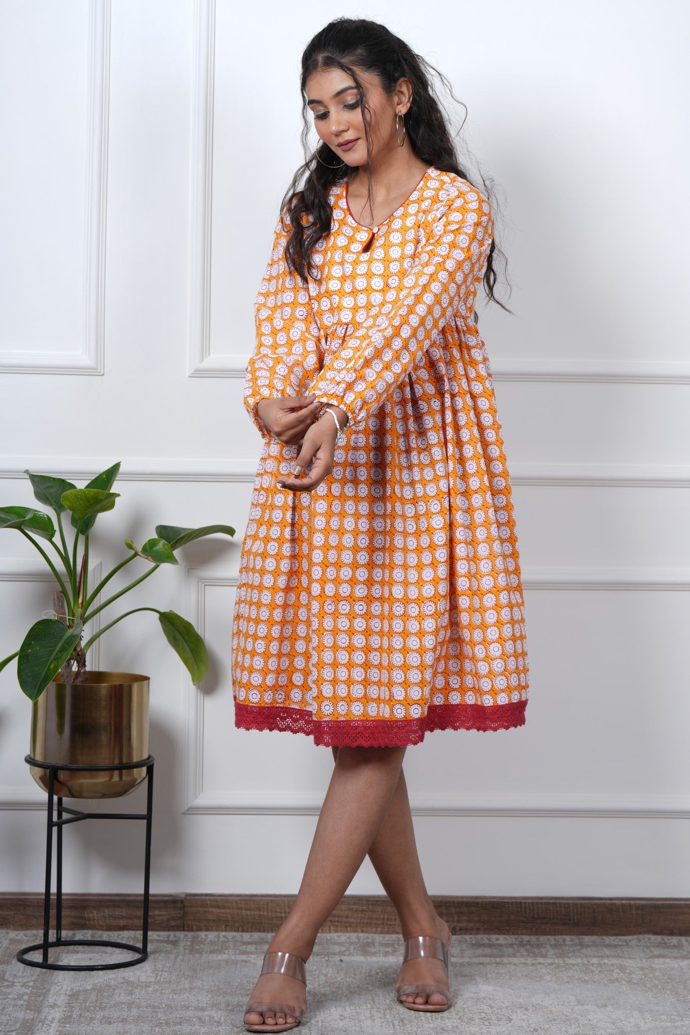 Orange Orchid Hand Block Printed Dress - SootiSyahi