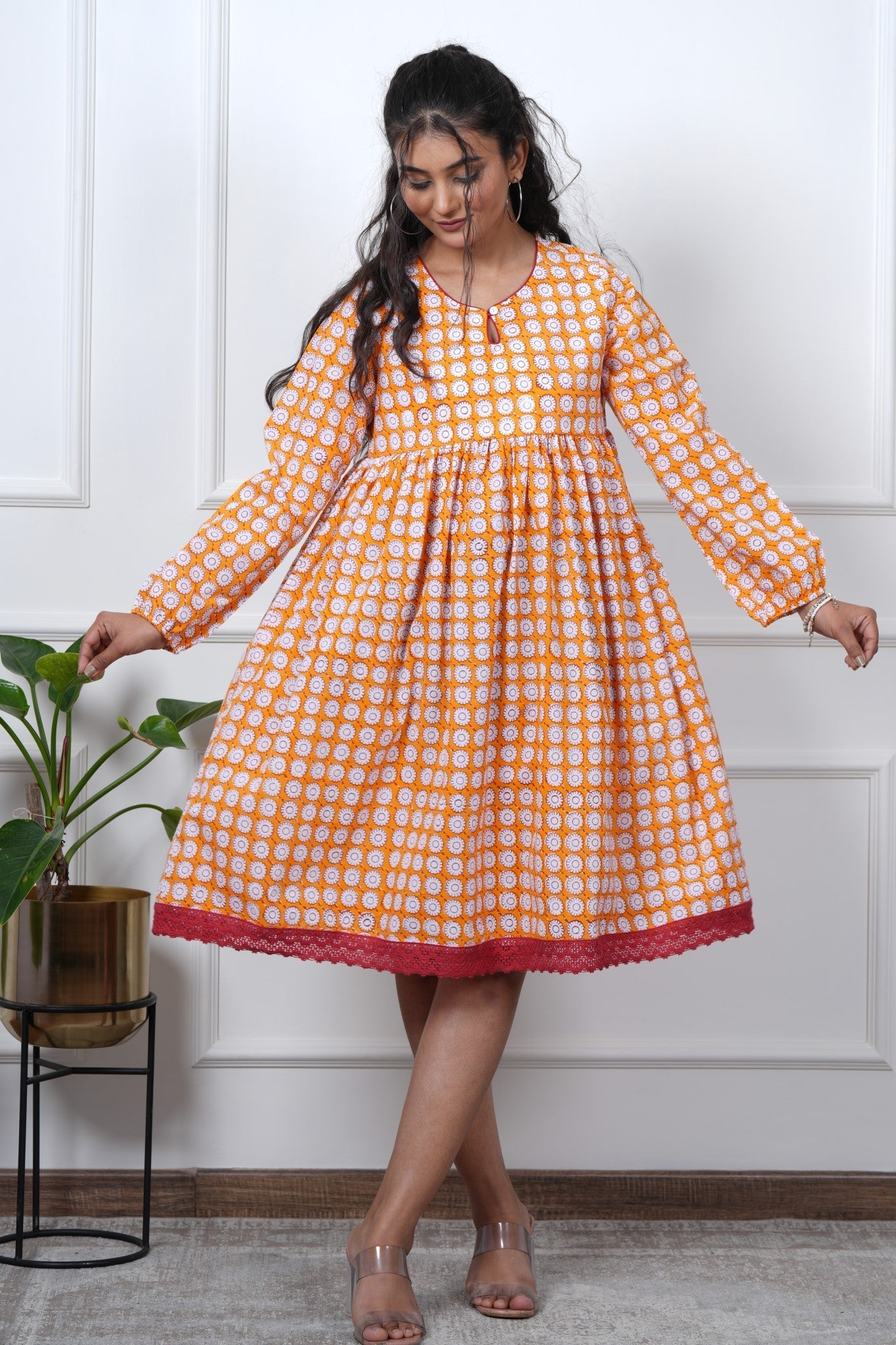Orange Orchid Hand Block Printed Dress - SootiSyahi