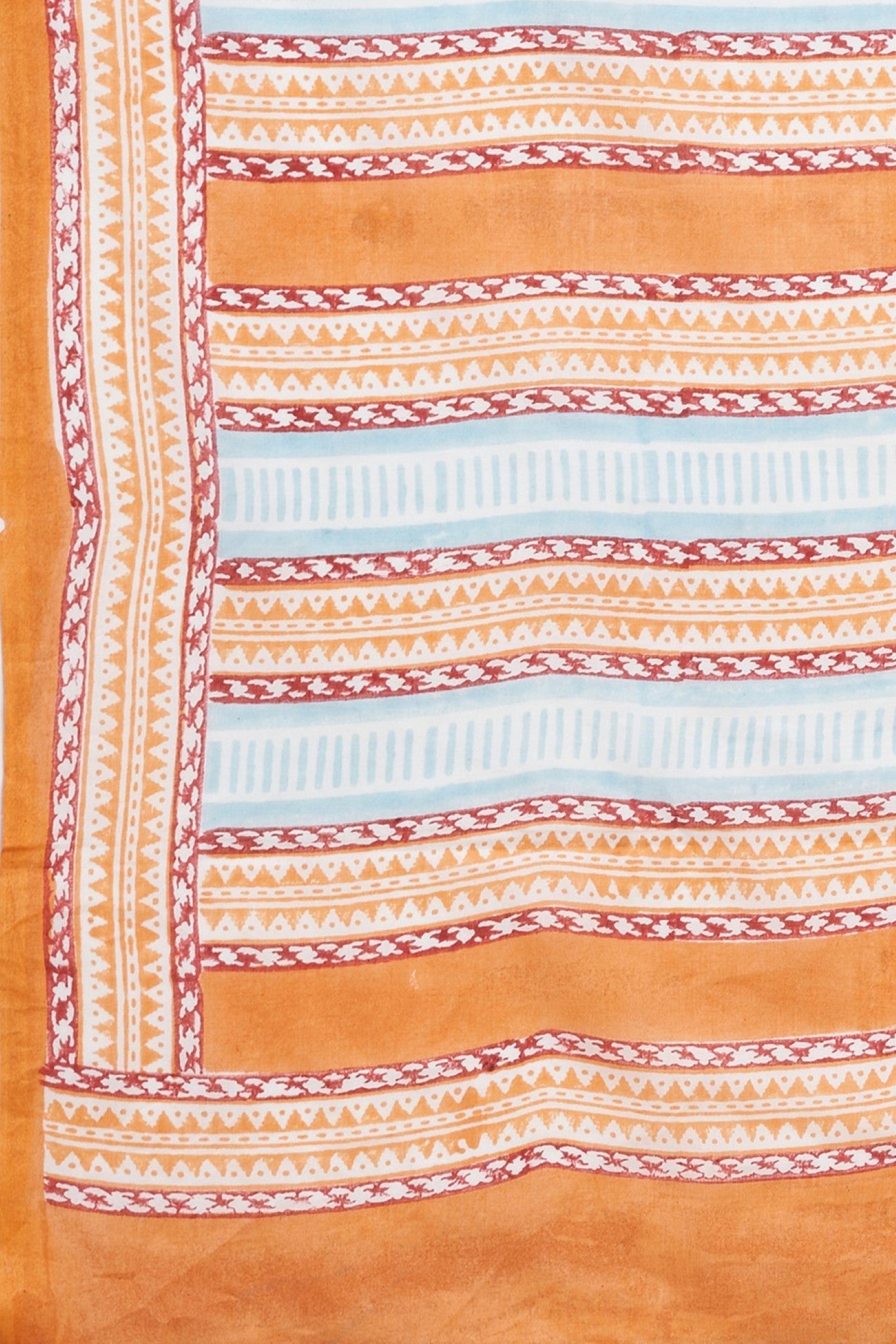 "Orange Penguins" HANDBLOCK PRINT MUL COTTON SAREE - SootiSyahi