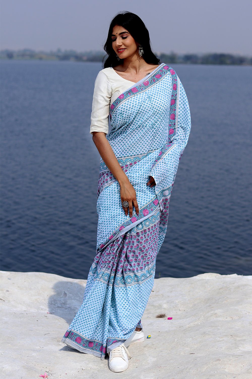 "Organic Breeze" Block Printed Cotton Saree - SootiSyahi