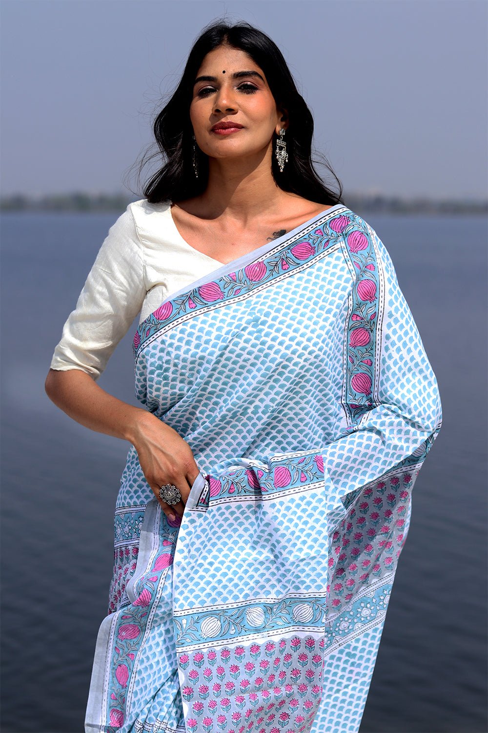 "Organic Breeze" Block Printed Cotton Saree - SootiSyahi