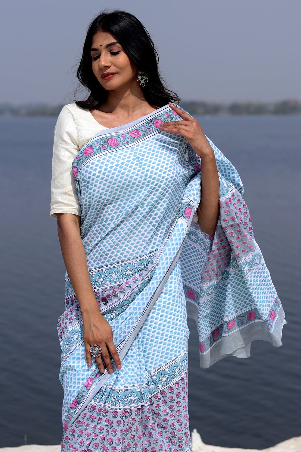 "Organic Breeze" Block Printed Cotton Saree - SootiSyahi