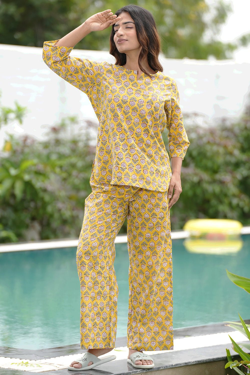 Paheli Dhoop Block Printed Night suit - SootiSyahi