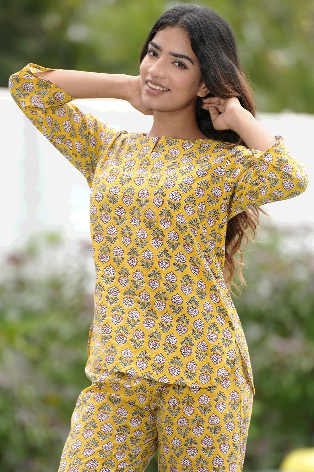 Paheli Dhoop Block Printed Night suit - SootiSyahi