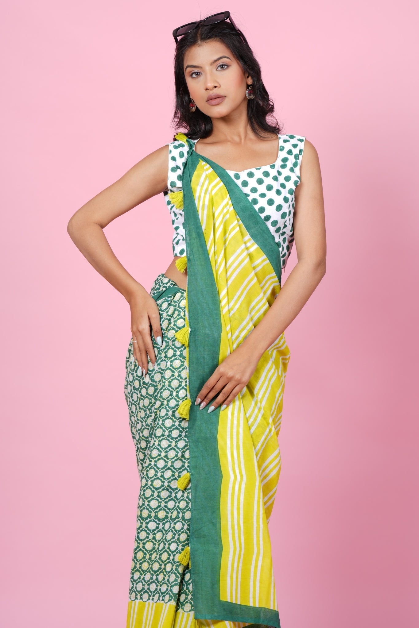 "Paradise Green" HANDBLOCK PRINT MUL COTTON SAREE - SootiSyahi