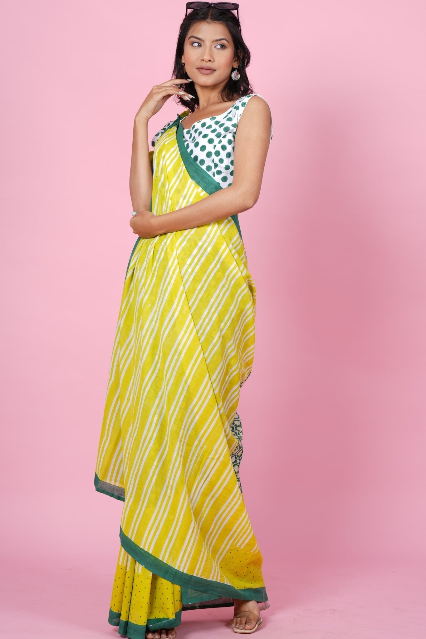 "Paradise Green" HANDBLOCK PRINT MUL COTTON SAREE - SootiSyahi
