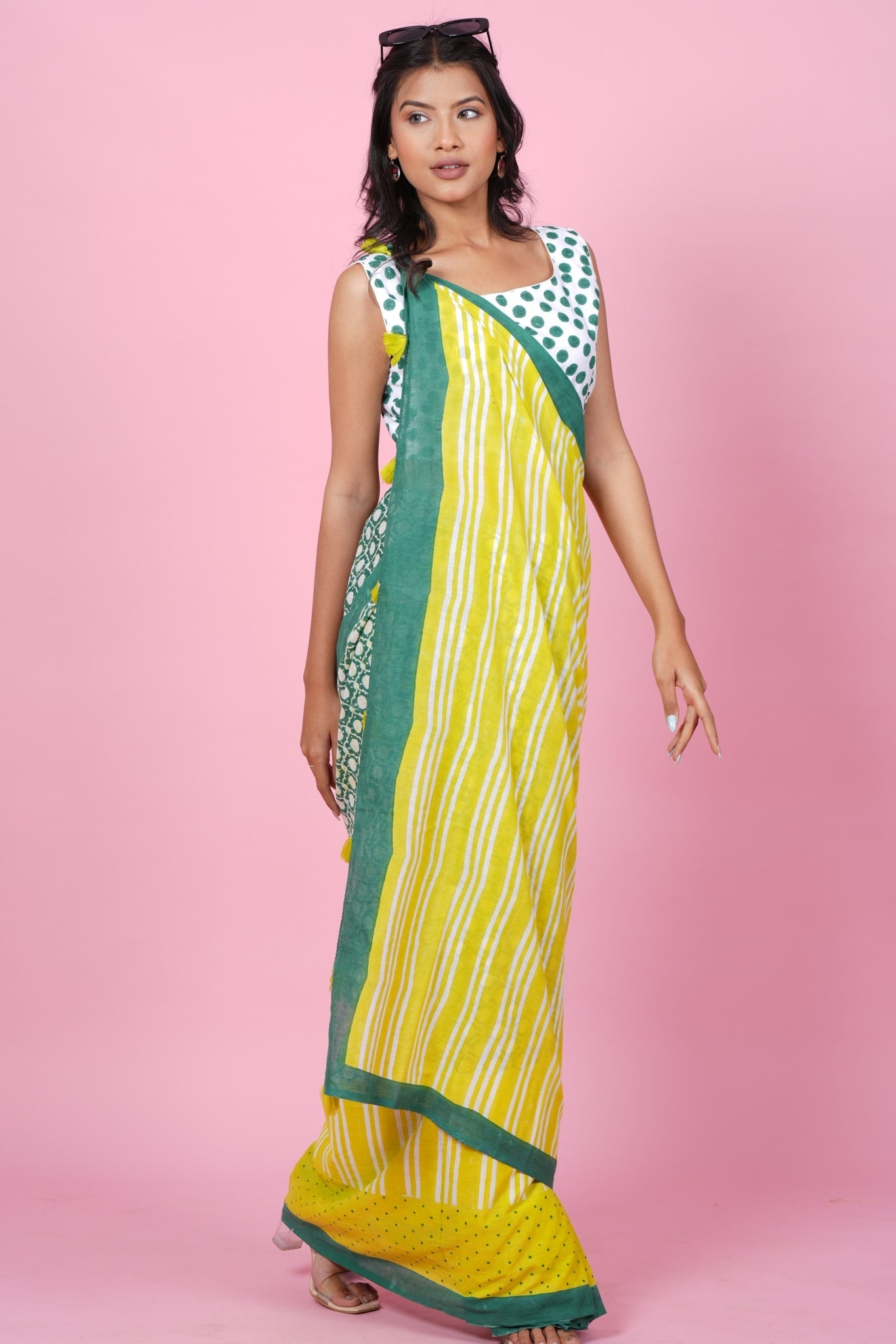 "Paradise Green" HANDBLOCK PRINT MUL COTTON SAREE - SootiSyahi