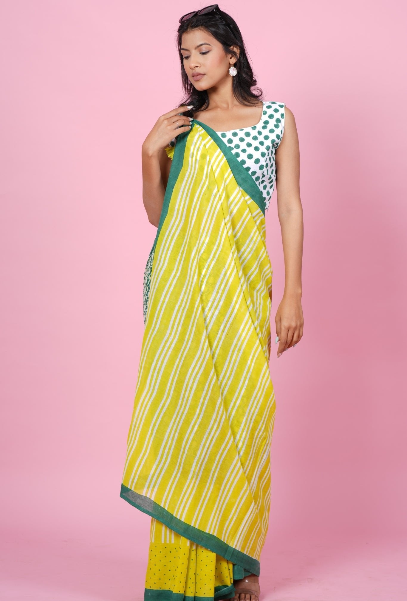 "Paradise Green" HANDBLOCK PRINT MUL COTTON SAREE - SootiSyahi