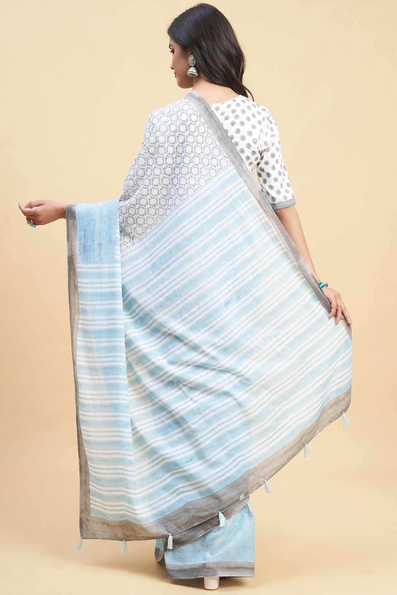 "Paradise Sky Blue" HANDBLOCK PRINT MUL COTTON SAREE - SootiSyahi