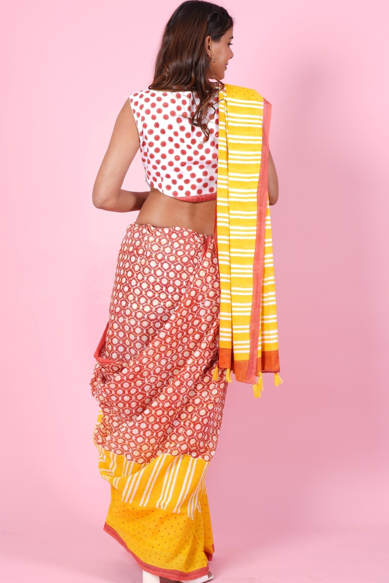 "Paradise Yellow" HANDBLOCK PRINT MUL COTTON SAREE - SootiSyahi