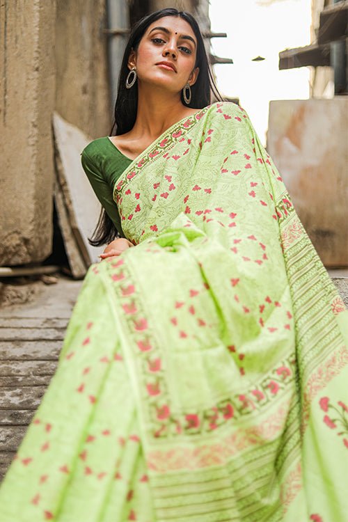 "PERSEVERANCE" HANDBLOCK PRINTED MUL COTTON SAREE - SootiSyahi