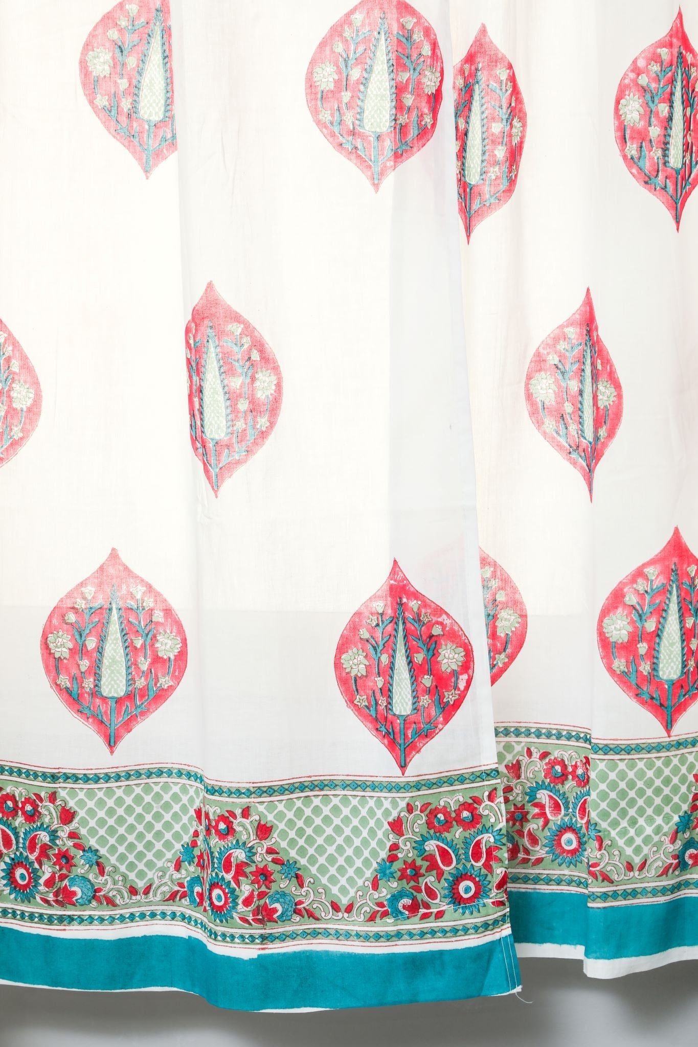 'Persian Palm' Handblock Printed Cotton Window Curtain - SootiSyahi