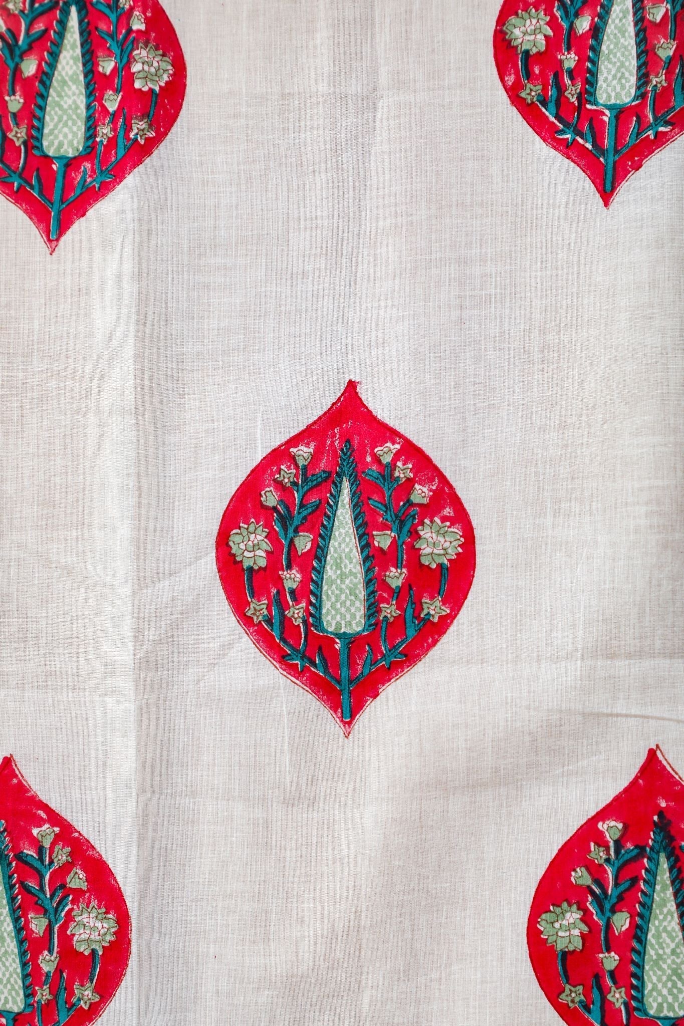 'Persian Palm' Handblock Printed Cotton Window Curtain - SootiSyahi