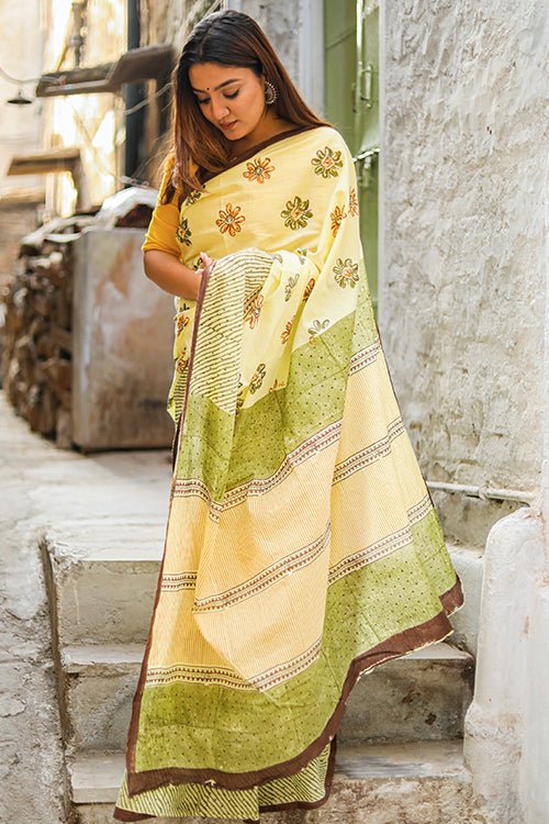 "PERSISTENCE" HANDBLOCK PRINT MUL COTTON SAREE - SootiSyahi