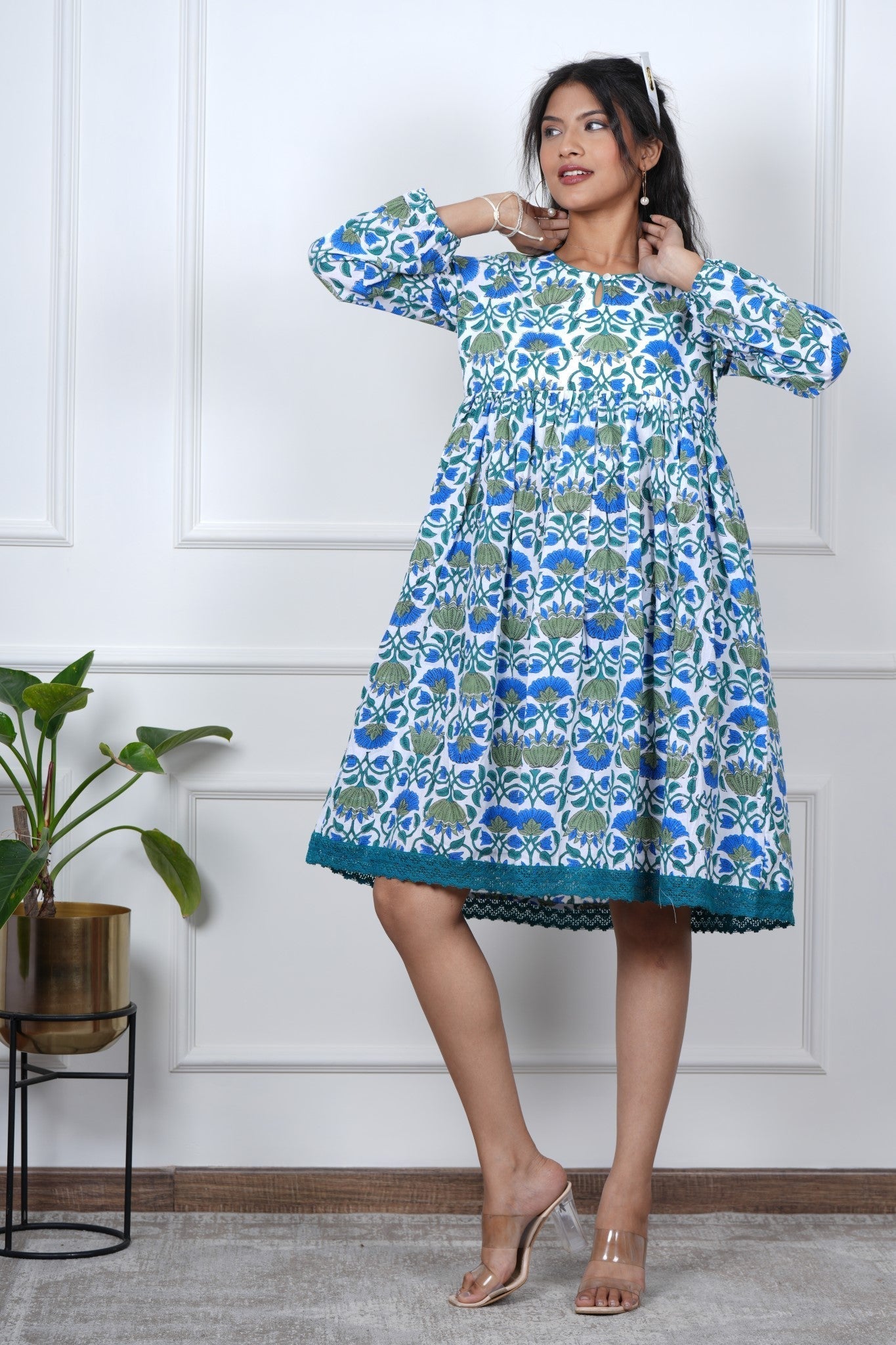 Petal Perfection Hand Block Printed Dress - SootiSyahi