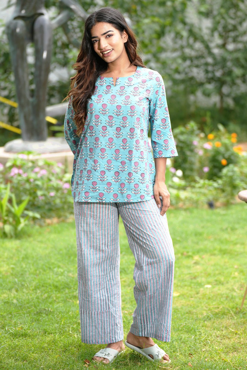 Pink Lemonade Sea Block Printed Night suit - SootiSyahi