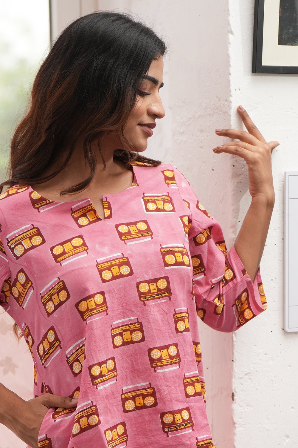 Pink Melodies Block Printed Night suit - SootiSyahi