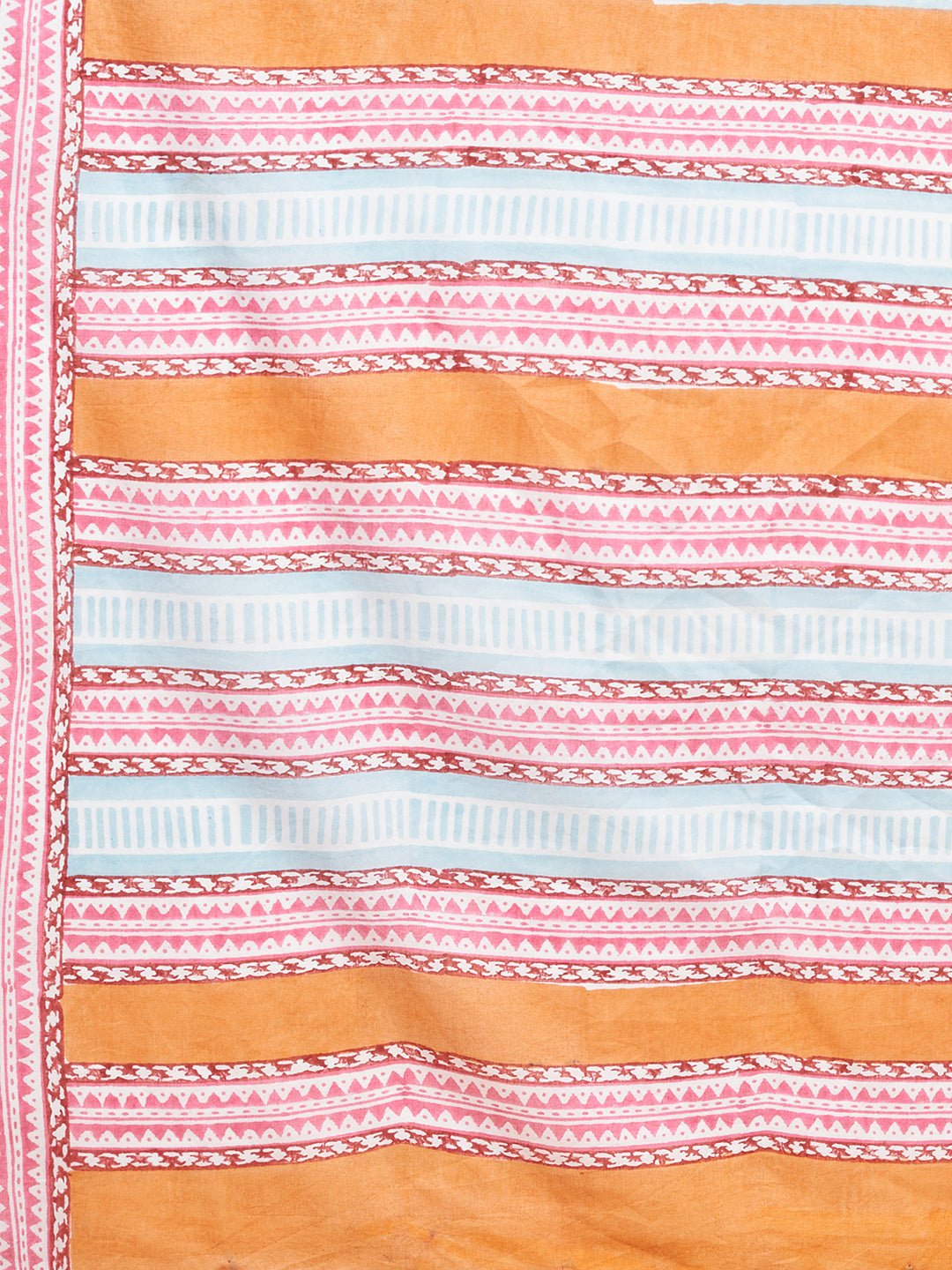 "Pink Penguins'' Block Printed Cotton Saree - SootiSyahi