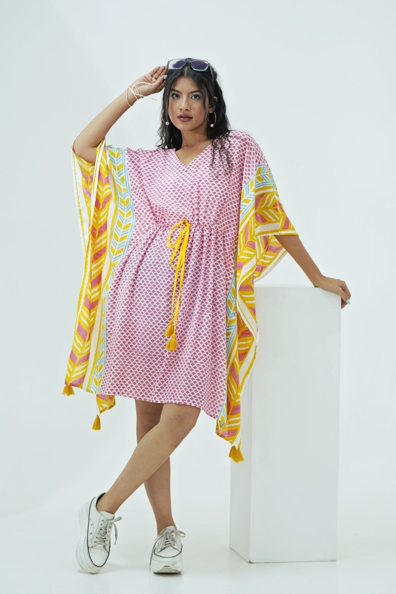Rainbow Drops Hand Block Printed Kaftan - SootiSyahi