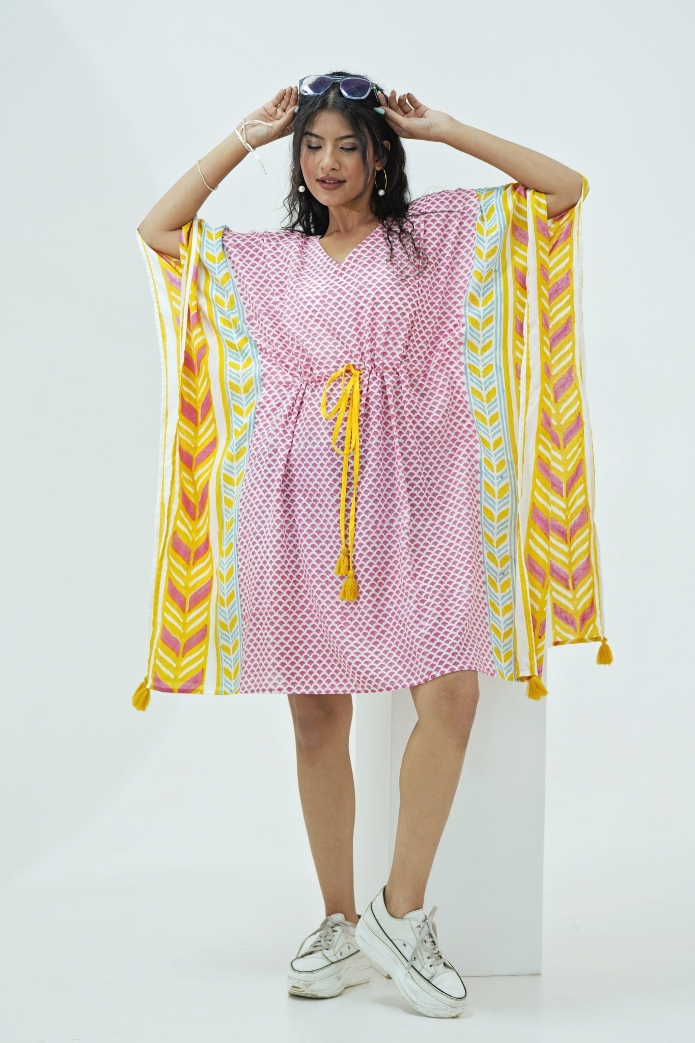 Rainbow Drops Hand Block Printed Kaftan - SootiSyahi