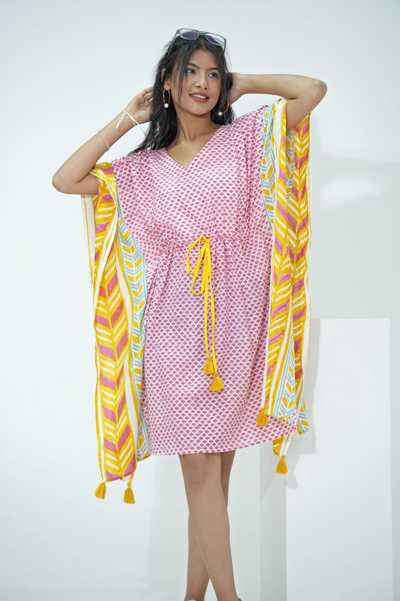 Rainbow Drops Hand Block Printed Kaftan - SootiSyahi