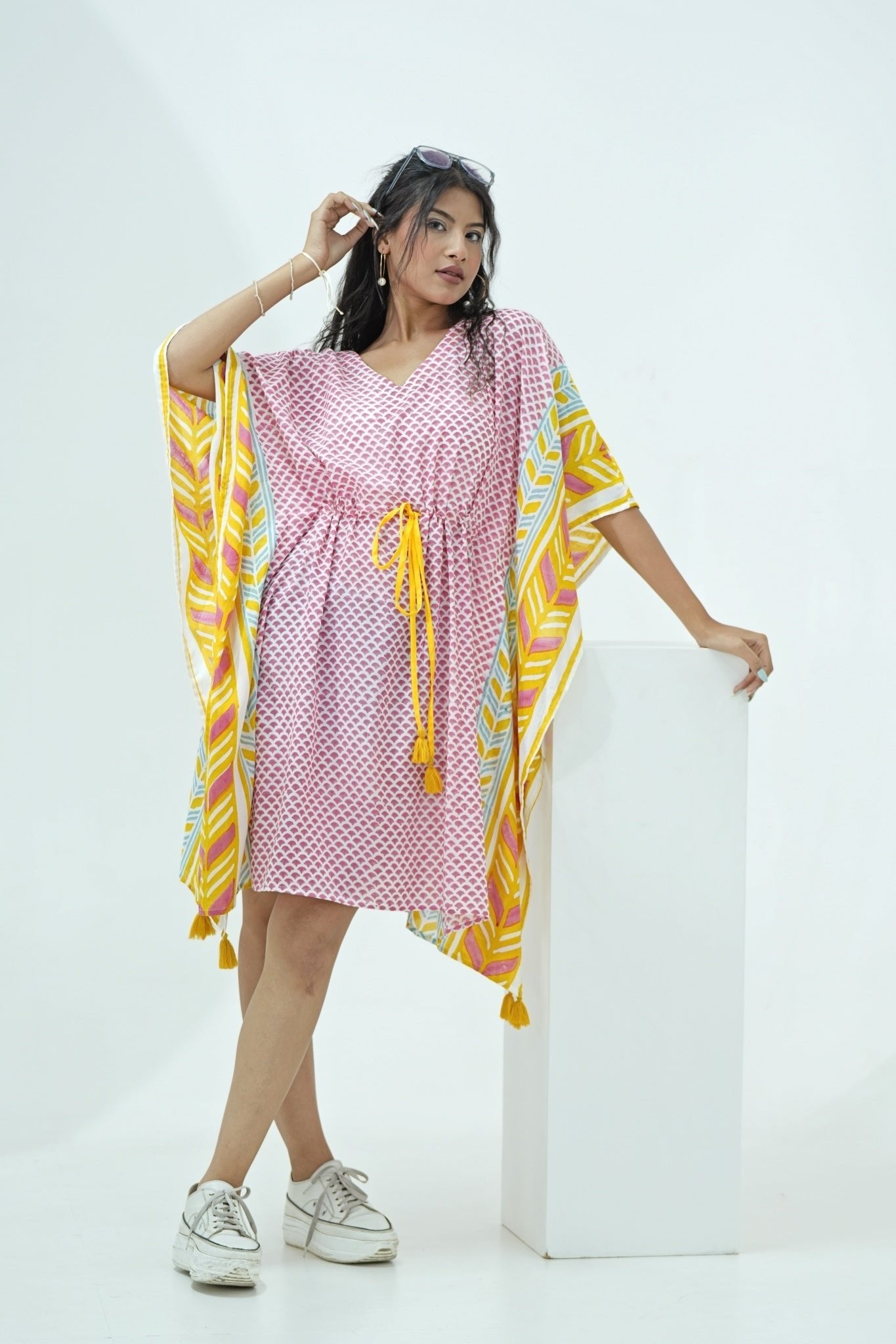 Rainbow Drops Hand Block Printed Kaftan - SootiSyahi