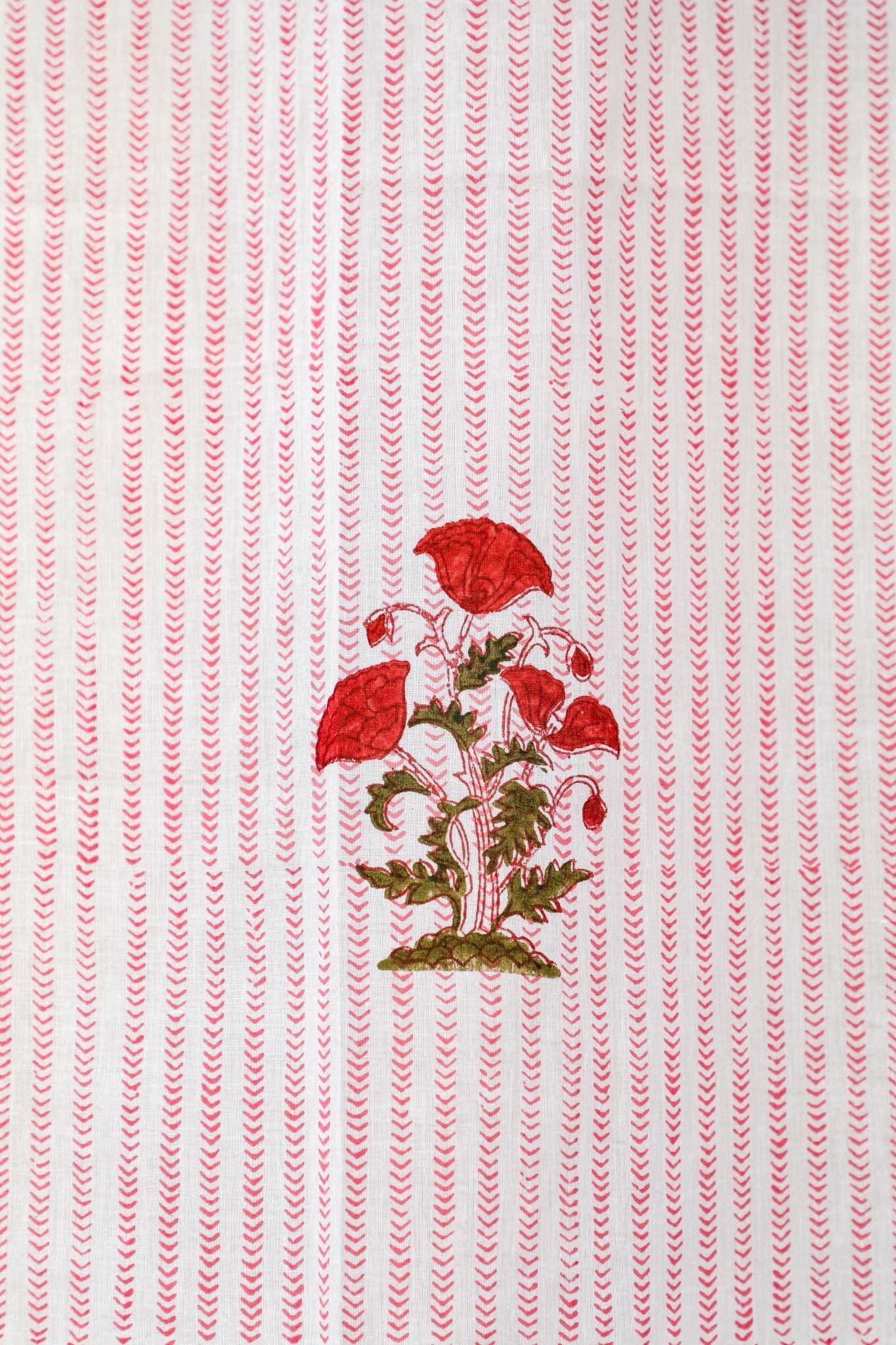 'Red Retreat' Handblock Printed Cotton Window Curtain - SootiSyahi