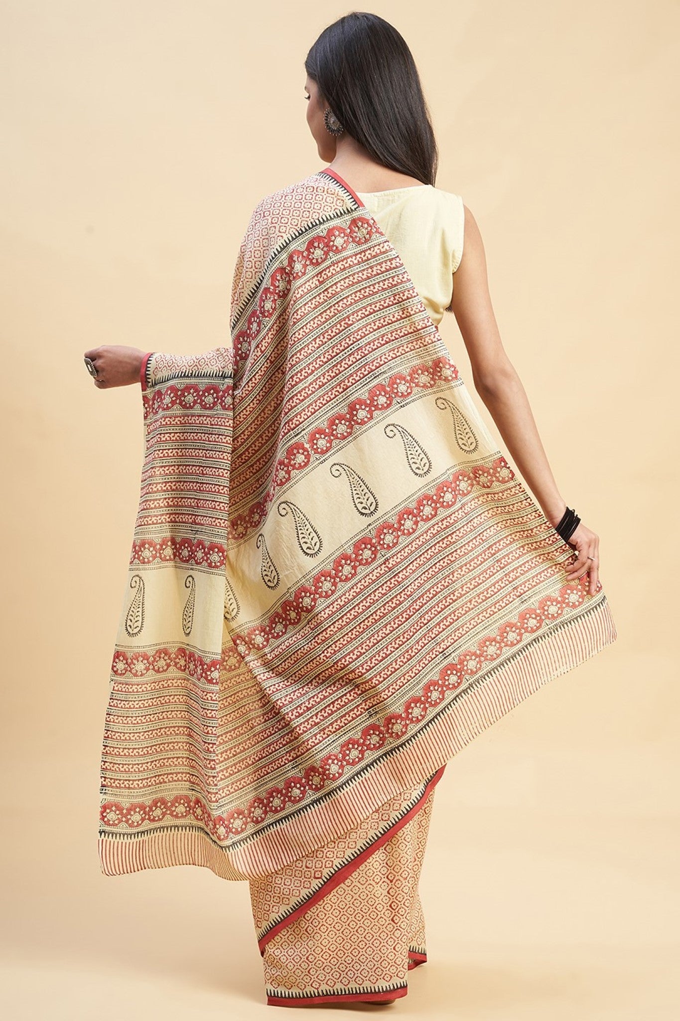 "Robusta" HANDBLOCK PRINT MUL COTTON SAREE - SootiSyahi