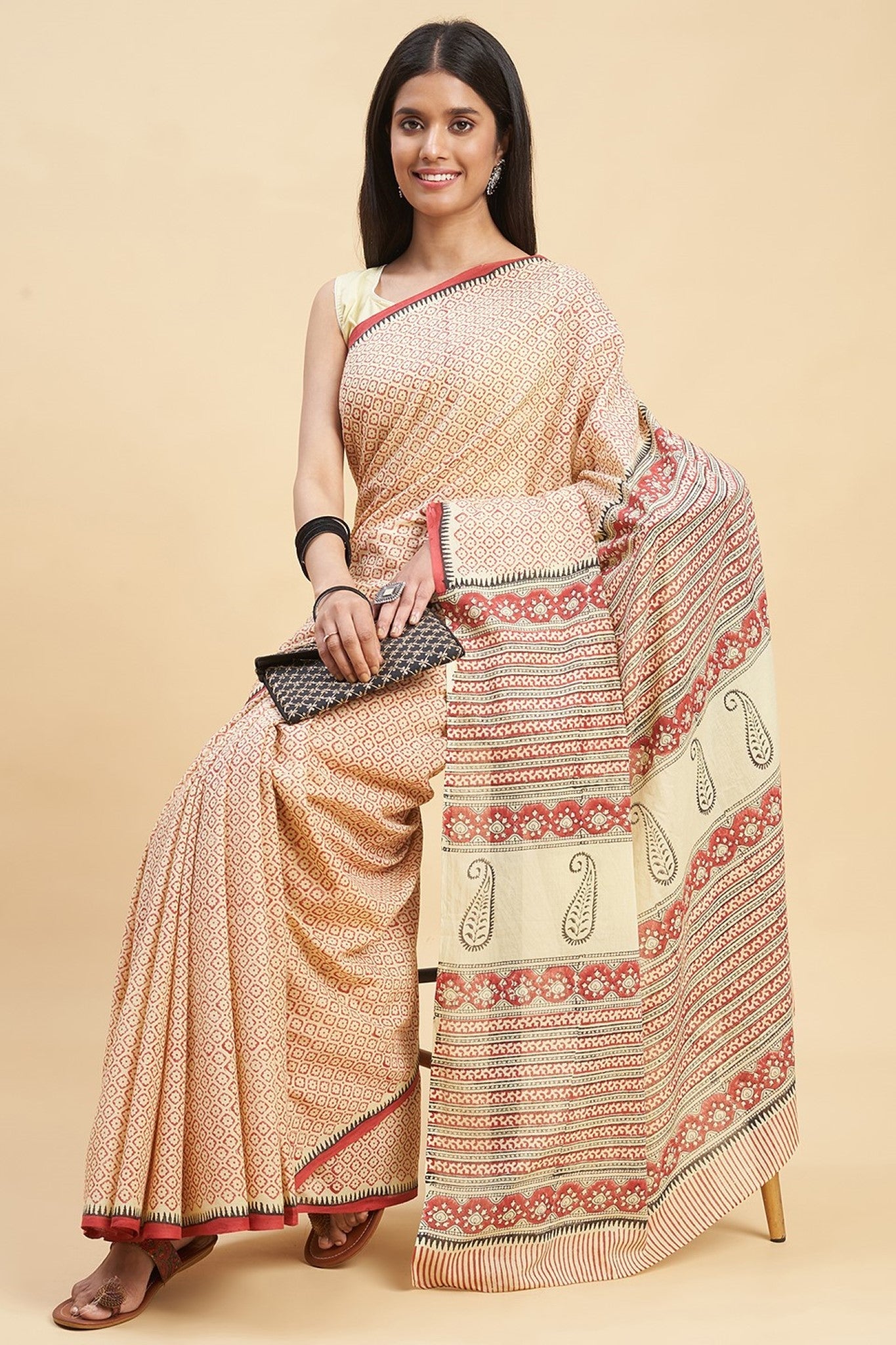 "Robusta" HANDBLOCK PRINT MUL COTTON SAREE - SootiSyahi