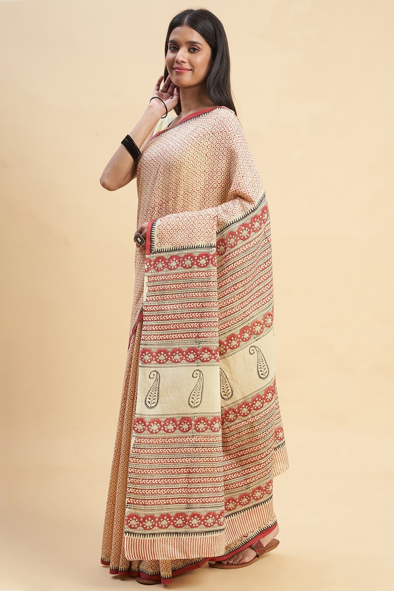"Robusta" HANDBLOCK PRINT MUL COTTON SAREE - SootiSyahi