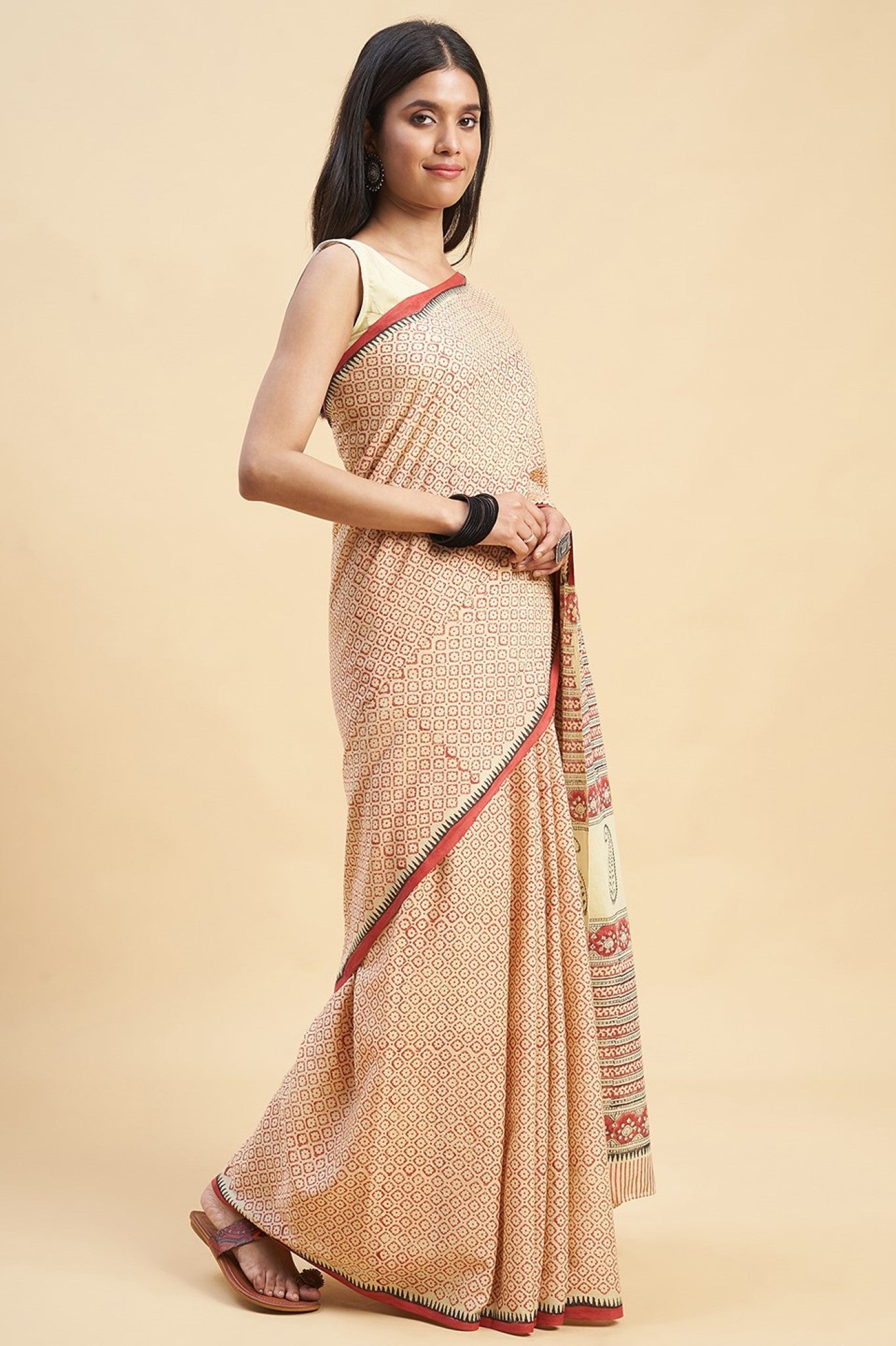 "Robusta" HANDBLOCK PRINT MUL COTTON SAREE - SootiSyahi