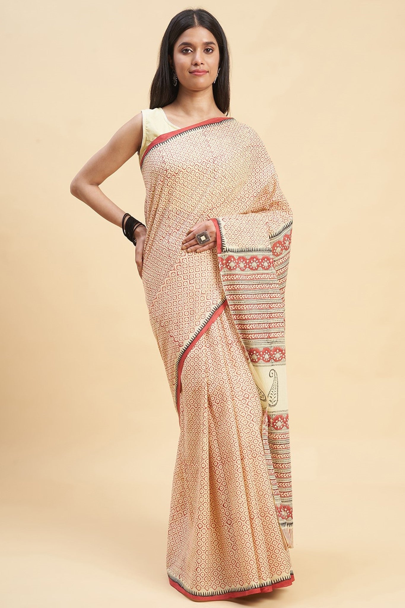 "Robusta" HANDBLOCK PRINT MUL COTTON SAREE - SootiSyahi