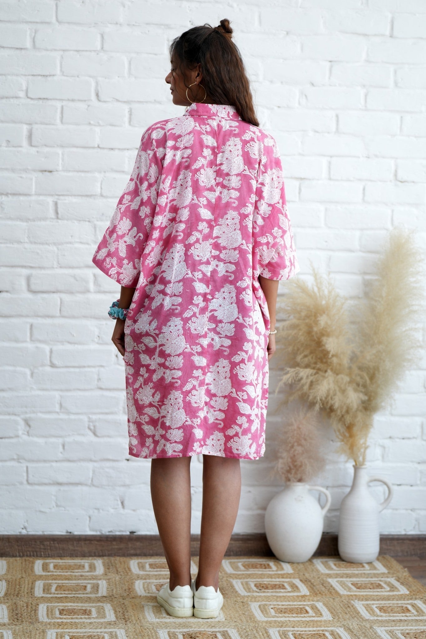 Rosella in Pink Hand Block Printed Oversize Shirt - SootiSyahi