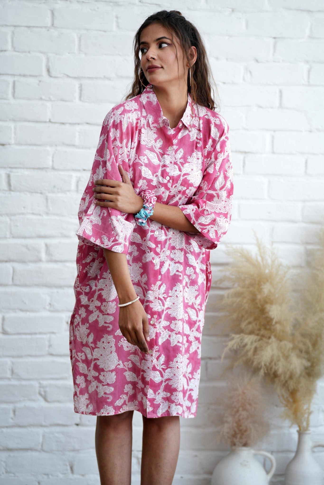 Rosella in Pink Hand Block Printed Oversize Shirt - SootiSyahi
