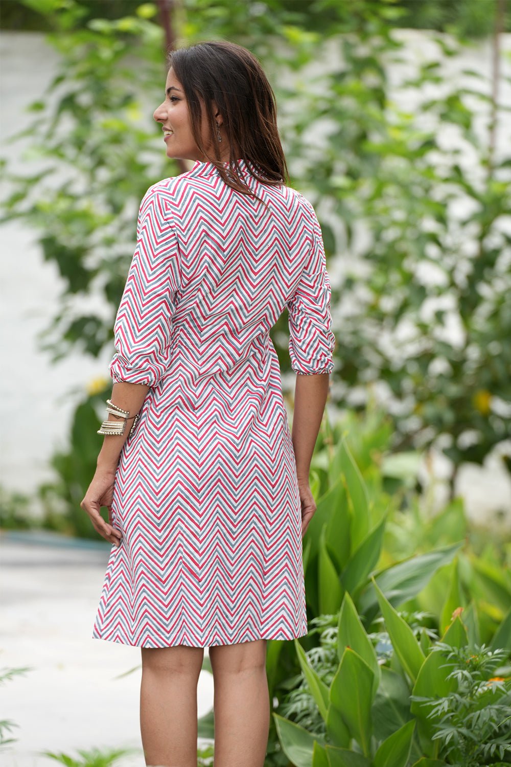 "Ruby Ripple" Handblock Printed Cotton Dress - SootiSyahi