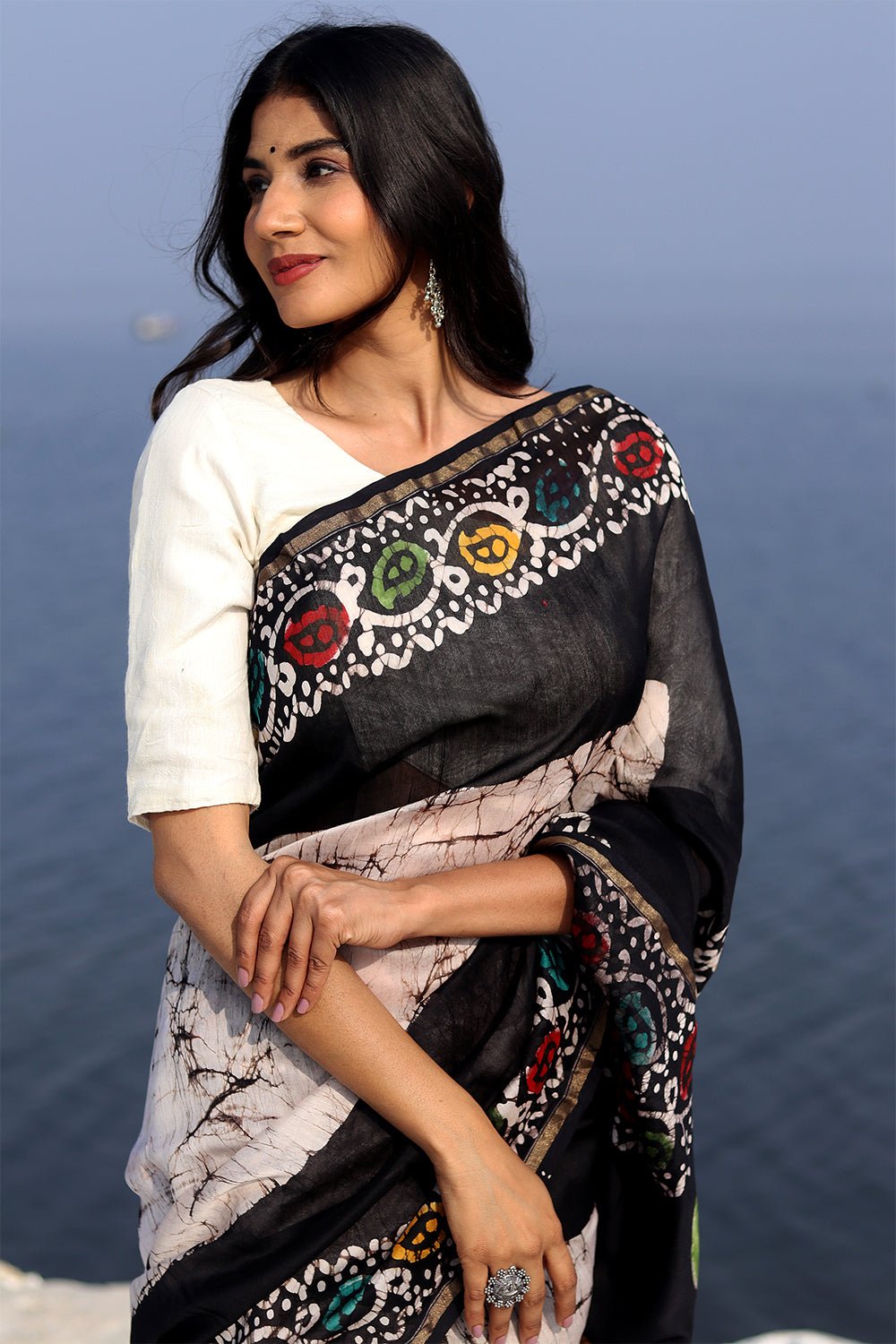 "Salt & Pepper" Batik Chanderi Saree - SootiSyahi
