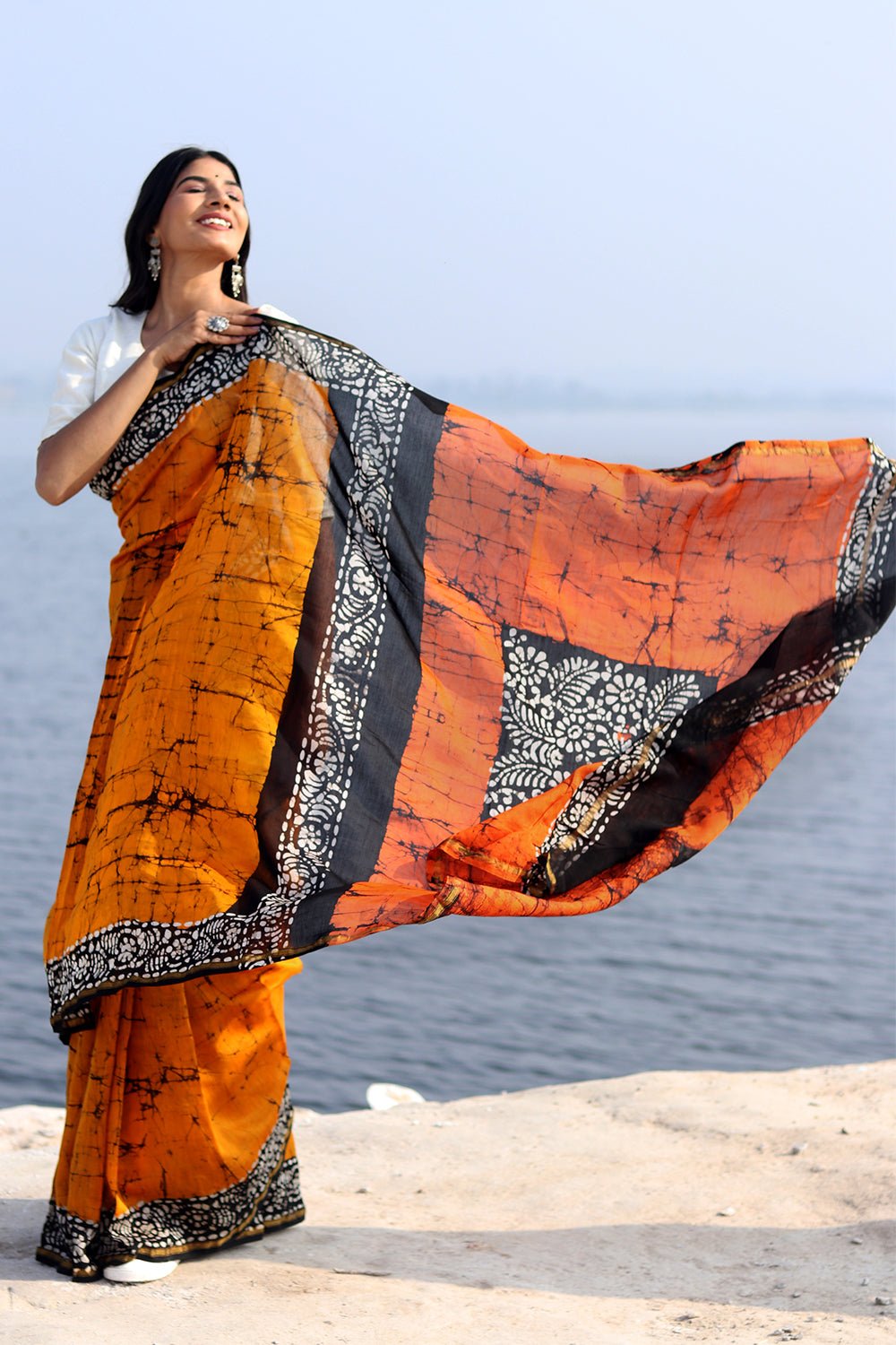 "Scarlet Symphony" Batik Chanderi Saree - SootiSyahi