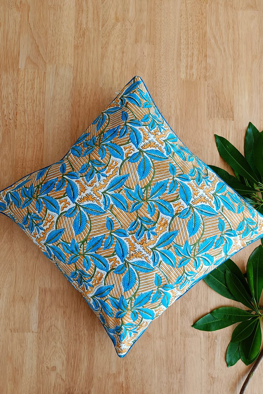 'Single Waves' Hand Printed Cotton Cushion Set Of Two - SootiSyahi