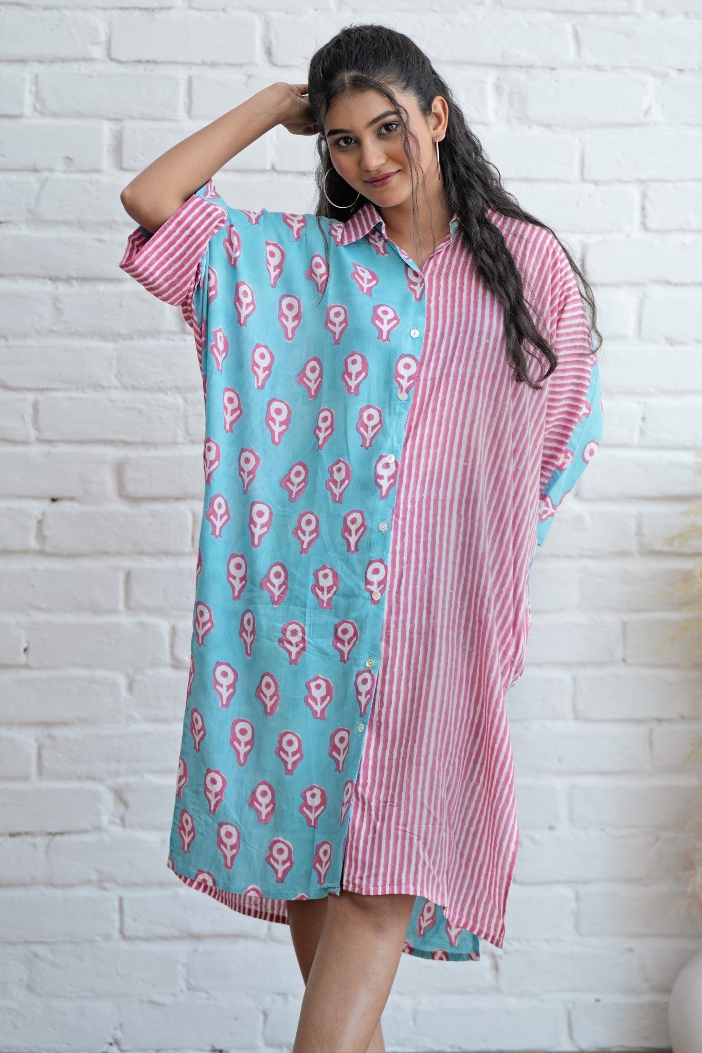 Skipper in Pink Hand Block Printed Oversize Shirt - SootiSyahi