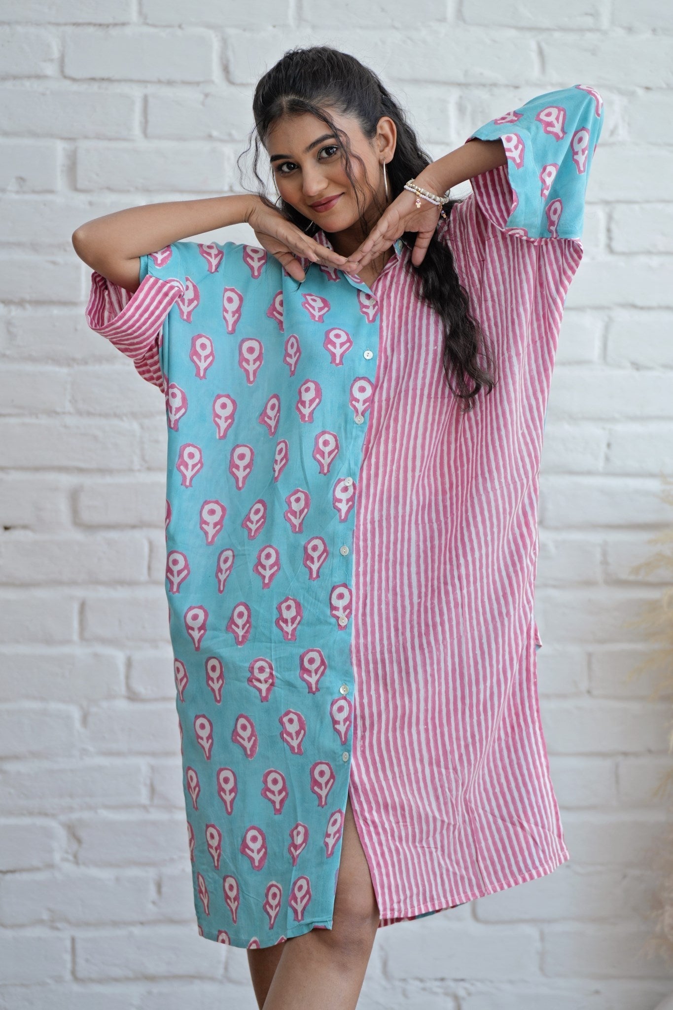 Skipper in Pink Hand Block Printed Oversize Shirt - SootiSyahi