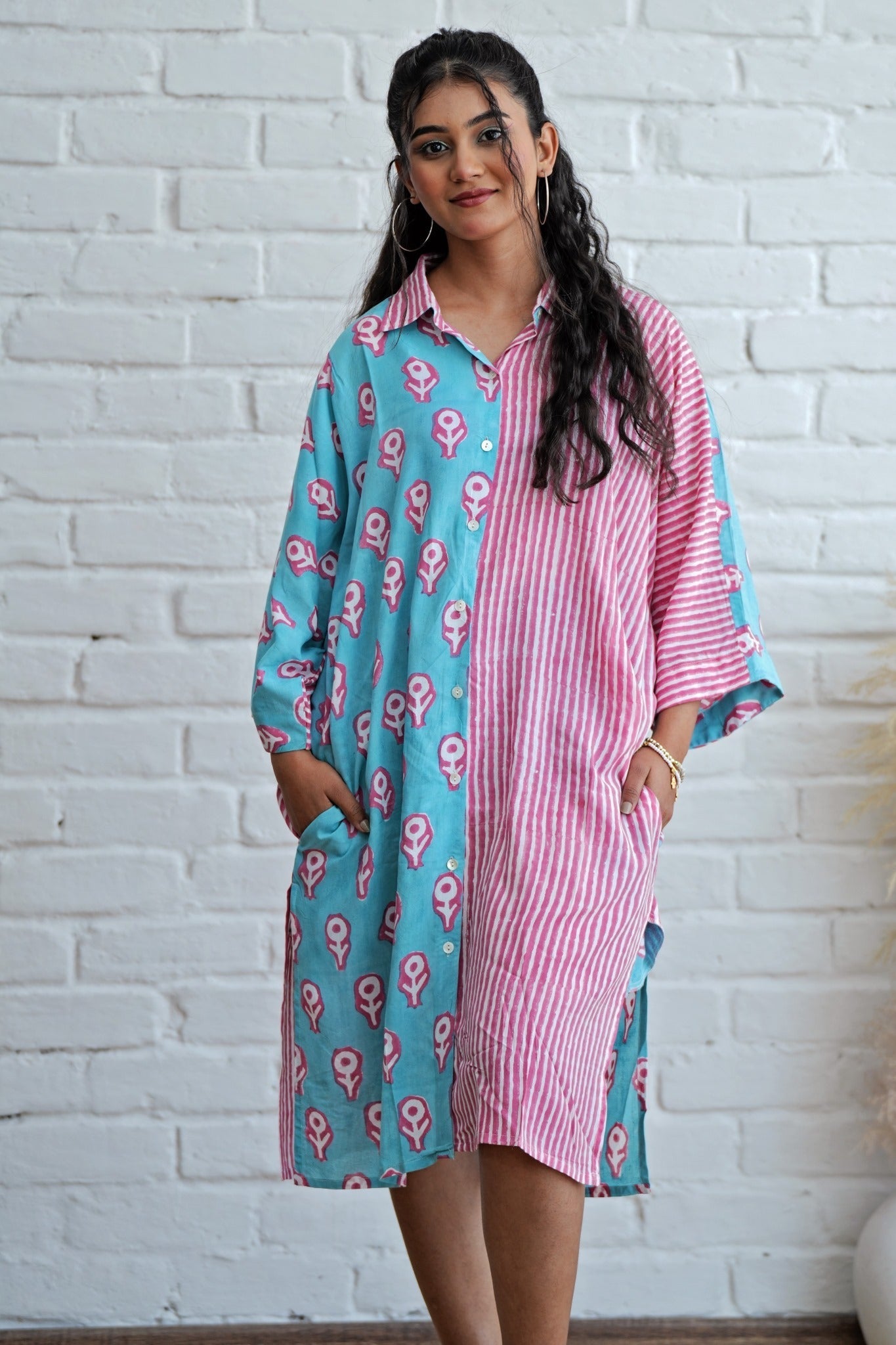 Skipper in Pink Hand Block Printed Oversize Shirt - SootiSyahi